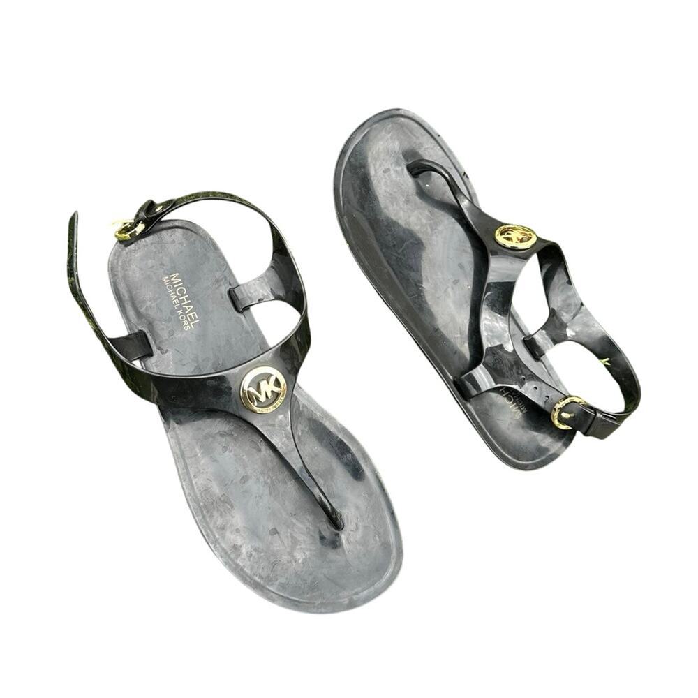 Michael Kors Black Jelly Buckle Strap Size 6 Women's PVC Thong Sandals